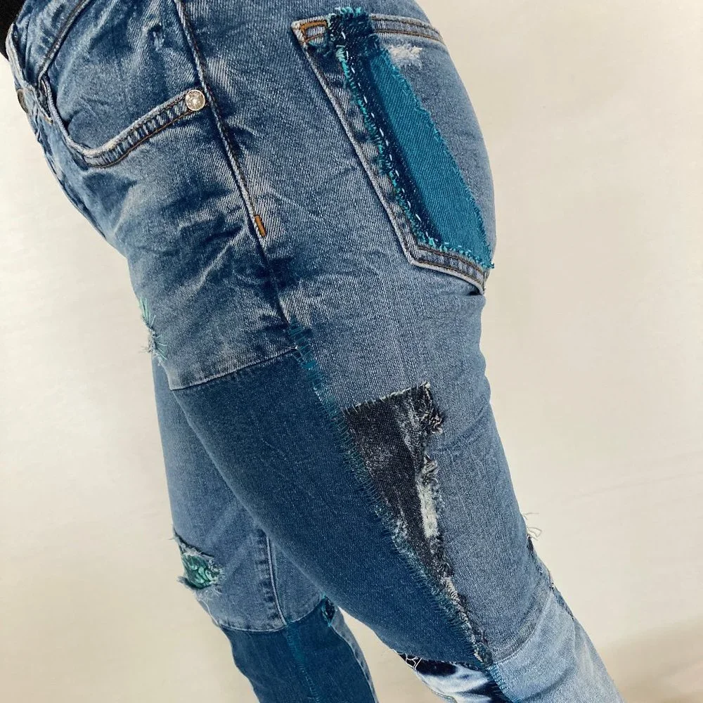 Custom Distressed Boro Sashiko Acid Faded Blue Jeans - Picture 6 of 17
